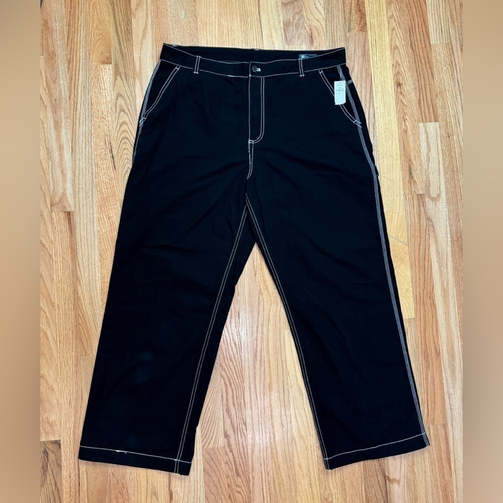 GAP Black Straight Leg Pants with Contrast White Stitching
